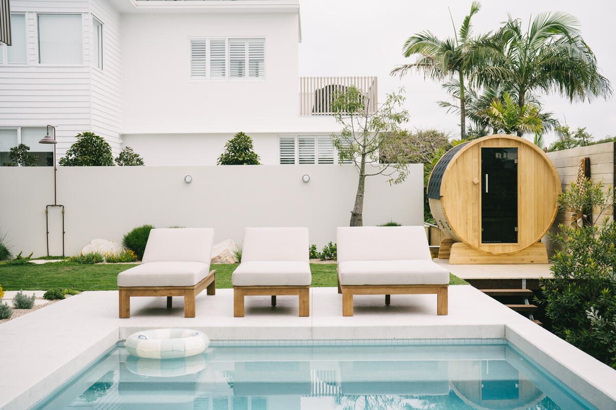Pool project by Sherwell — luxury coastal pool with sun loungers